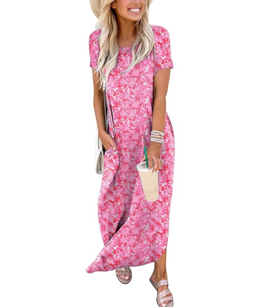 ANRABESS Womens Summer Maxi Dress Short Sleeve Casual Loose Long T Shirt Dresses Split Vacation Beach Sundress Travel Outfits