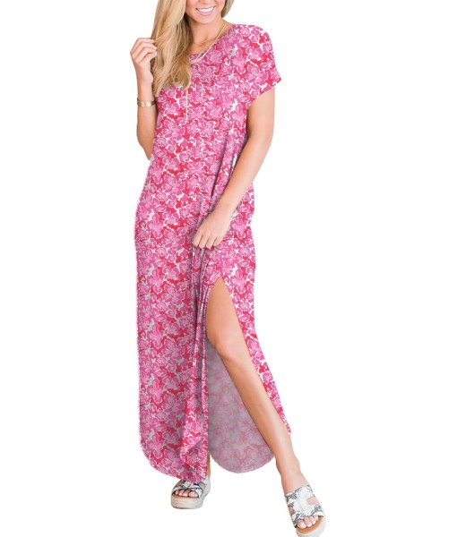 ANRABESS Womens Summer Maxi Dress Short Sleeve Casual Loose Long T Shirt Dresses Split Vacation Beach Sundress Travel Outfits