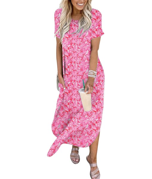 ANRABESS Womens Summer Maxi Dress Short Sleeve Casual Loose Long T Shirt Dresses Split Vacation Beach Sundress Travel Outfits