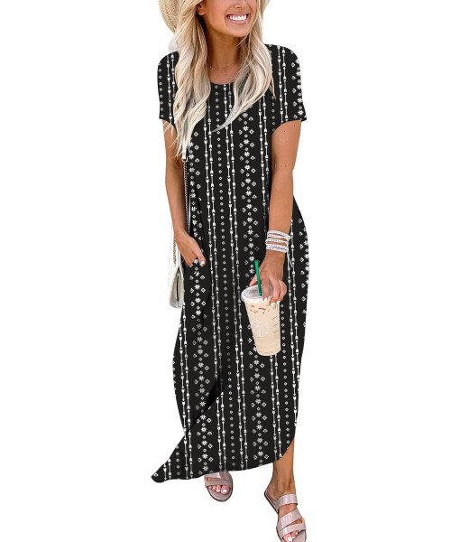 ANRABESS Womens Summer Maxi Dress Short Sleeve Casual Loose Long T Shirt Dresses Split Vacation Beach Sundress Travel Outfits