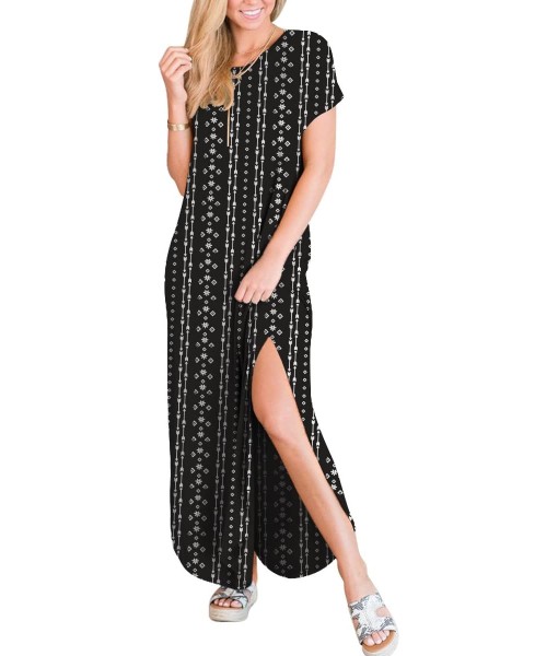 ANRABESS Womens Summer Maxi Dress Short Sleeve Casual Loose Long T Shirt Dresses Split Vacation Beach Sundress Travel Outfits