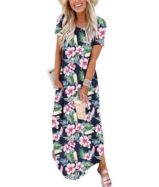 ANRABESS Womens Summer Maxi Dress Short Sleeve Casual Loose Long T Shirt Dresses Split Vacation Beach Sundress Travel Outfits