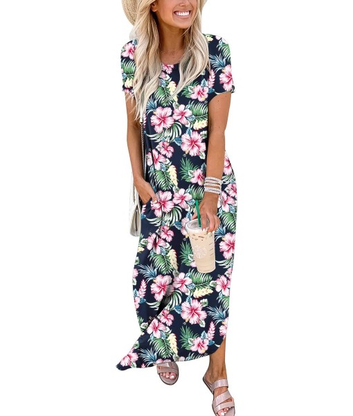 ANRABESS Womens Summer Maxi Dress Short Sleeve Casual Loose Long T Shirt Dresses Split Vacation Beach Sundress Travel Outfits