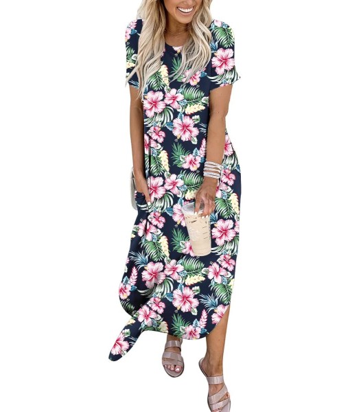 ANRABESS Womens Summer Maxi Dress Short Sleeve Casual Loose Long T Shirt Dresses Split Vacation Beach Sundress Travel Outfits