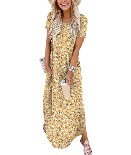 ANRABESS Womens Summer Maxi Dress Short Sleeve Casual Loose Long T Shirt Dresses Split Vacation Beach Sundress Travel Outfits
