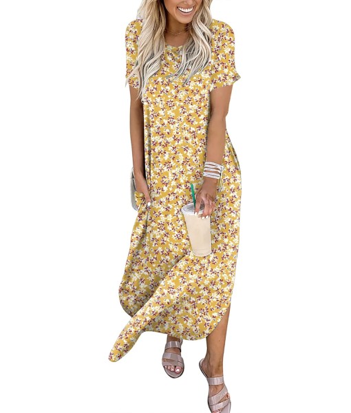 ANRABESS Womens Summer Maxi Dress Short Sleeve Casual Loose Long T Shirt Dresses Split Vacation Beach Sundress Travel Outfits