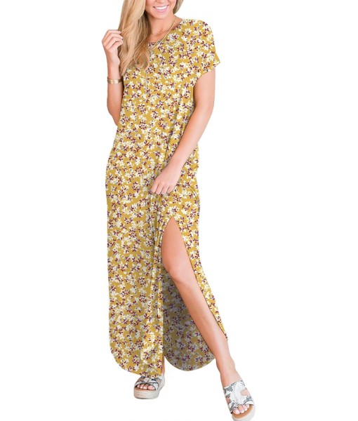 ANRABESS Womens Summer Maxi Dress Short Sleeve Casual Loose Long T Shirt Dresses Split Vacation Beach Sundress Travel Outfits
