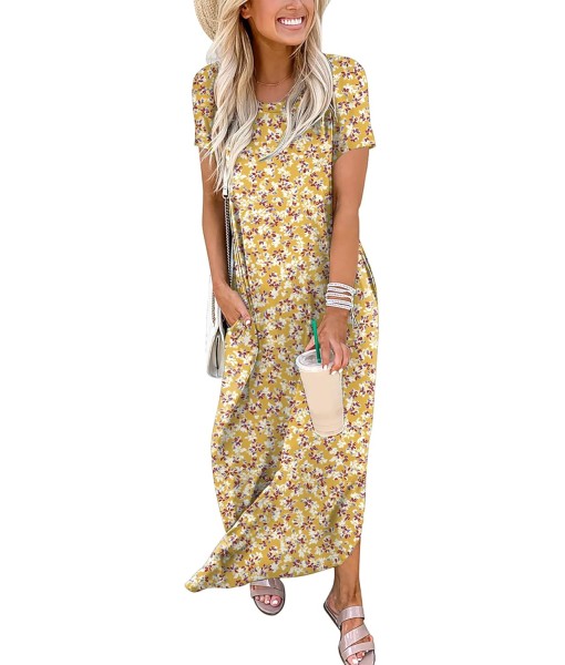ANRABESS Womens Summer Maxi Dress Short Sleeve Casual Loose Long T Shirt Dresses Split Vacation Beach Sundress Travel Outfits