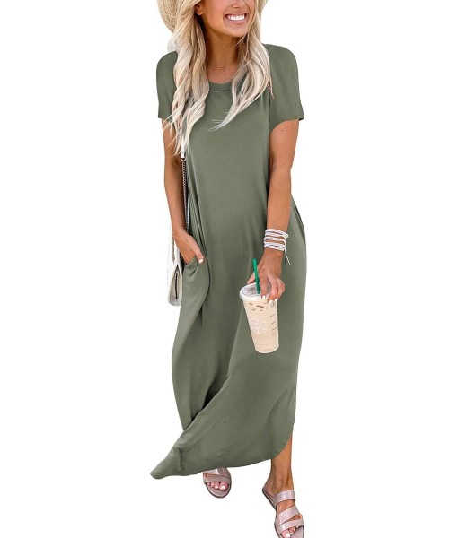 ANRABESS Womens Summer Maxi Dress Short Sleeve Casual Loose Long T Shirt Dresses Split Vacation Beach Sundress Travel Outfits