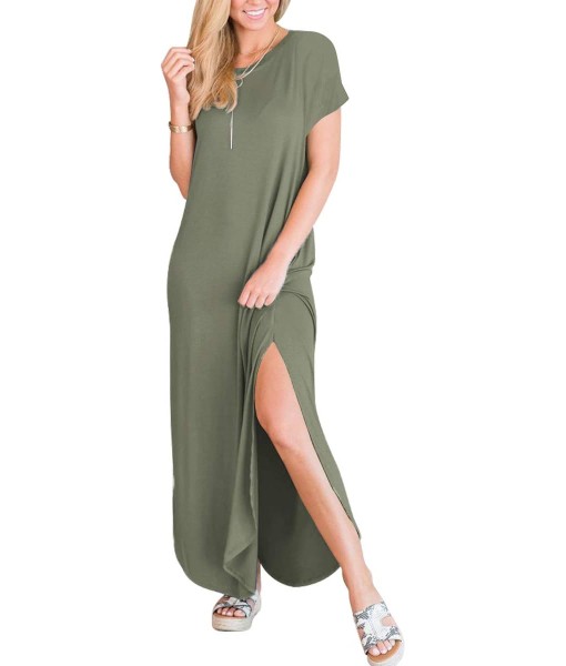 ANRABESS Womens Summer Maxi Dress Short Sleeve Casual Loose Long T Shirt Dresses Split Vacation Beach Sundress Travel Outfits