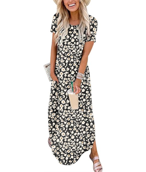 ANRABESS Womens Summer Maxi Dress Short Sleeve Casual Loose Long T Shirt Dresses Split Vacation Beach Sundress Travel Outfits