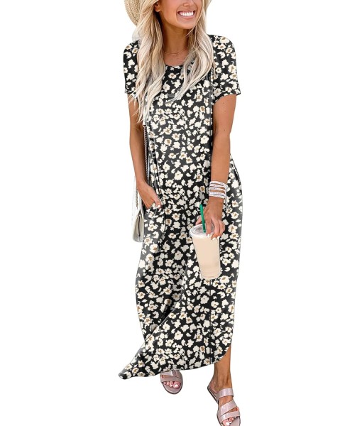 ANRABESS Womens Summer Maxi Dress Short Sleeve Casual Loose Long T Shirt Dresses Split Vacation Beach Sundress Travel Outfits