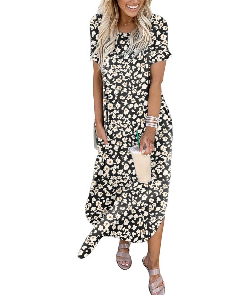 ANRABESS Womens Summer Maxi Dress Short Sleeve Casual Loose Long T Shirt Dresses Split Vacation Beach Sundress Travel Outfits
