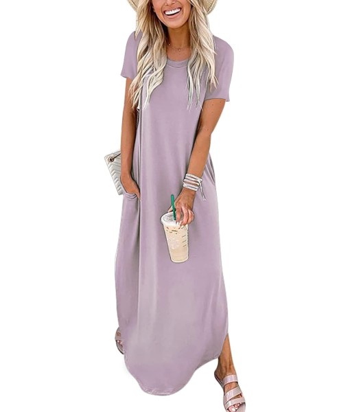 ANRABESS Womens Summer Maxi Dress Short Sleeve Casual Loose Long T Shirt Dresses Split Vacation Beach Sundress Travel Outfits
