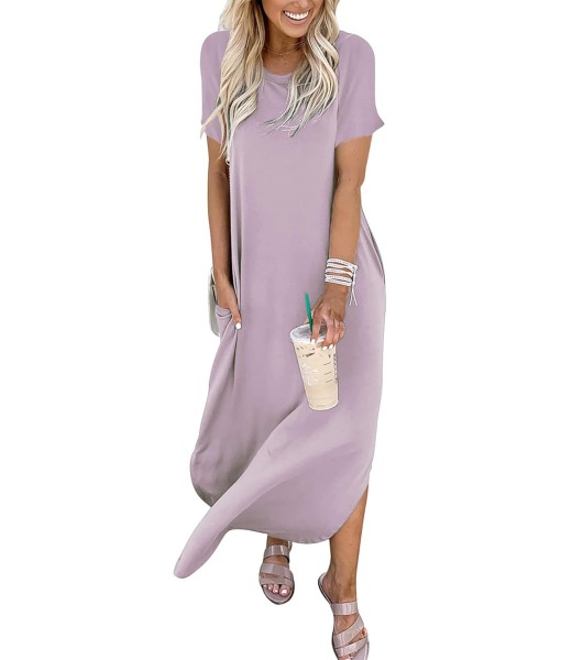 ANRABESS Womens Summer Maxi Dress Short Sleeve Casual Loose Long T Shirt Dresses Split Vacation Beach Sundress Travel Outfits