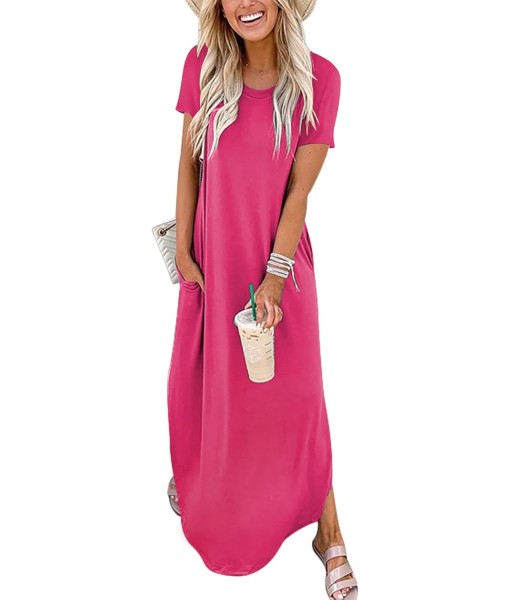 ANRABESS Womens Summer Maxi Dress Short Sleeve Casual Loose Long T Shirt Dresses Split Vacation Beach Sundress Travel Outfits