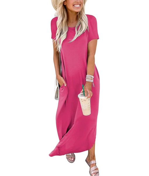 ANRABESS Womens Summer Maxi Dress Short Sleeve Casual Loose Long T Shirt Dresses Split Vacation Beach Sundress Travel Outfits