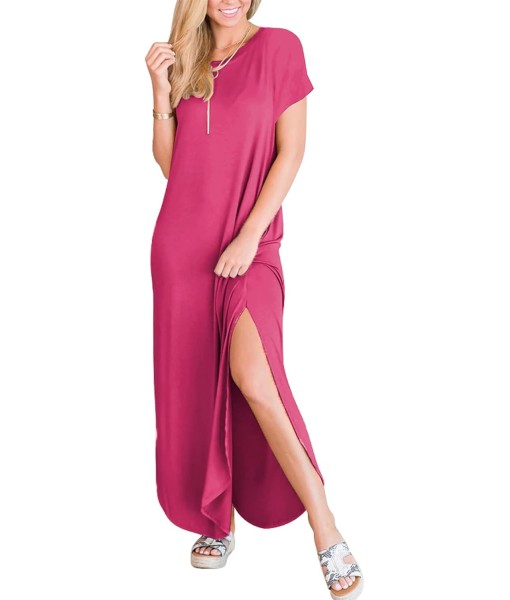 ANRABESS Womens Summer Maxi Dress Short Sleeve Casual Loose Long T Shirt Dresses Split Vacation Beach Sundress Travel Outfits
