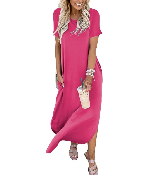 ANRABESS Womens Summer Maxi Dress Short Sleeve Casual Loose Long T Shirt Dresses Split Vacation Beach Sundress Travel Outfits