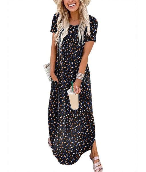 ANRABESS Womens Summer Maxi Dress Short Sleeve Casual Loose Long T Shirt Dresses Split Vacation Beach Sundress Travel Outfits