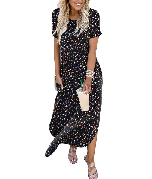ANRABESS Womens Summer Maxi Dress Short Sleeve Casual Loose Long T Shirt Dresses Split Vacation Beach Sundress Travel Outfits