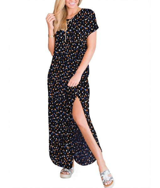 ANRABESS Womens Summer Maxi Dress Short Sleeve Casual Loose Long T Shirt Dresses Split Vacation Beach Sundress Travel Outfits
