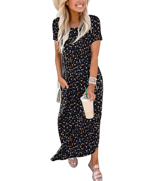 ANRABESS Womens Summer Maxi Dress Short Sleeve Casual Loose Long T Shirt Dresses Split Vacation Beach Sundress Travel Outfits