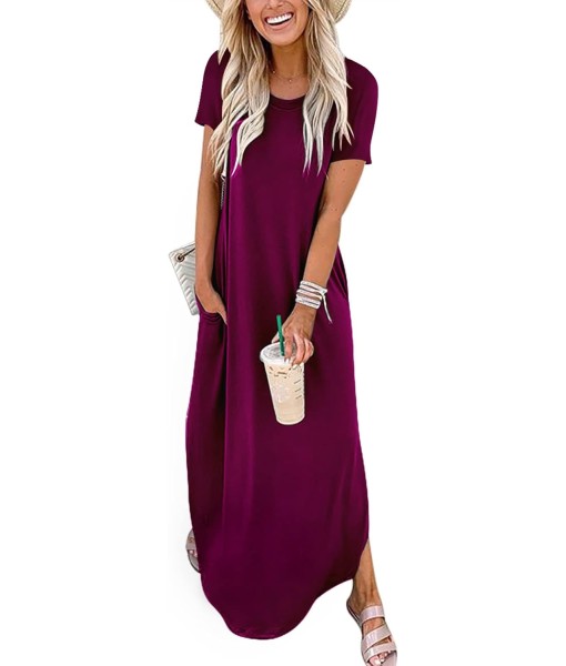 ANRABESS Womens Summer Maxi Dress Short Sleeve Casual Loose Long T Shirt Dresses Split Vacation Beach Sundress Travel Outfits