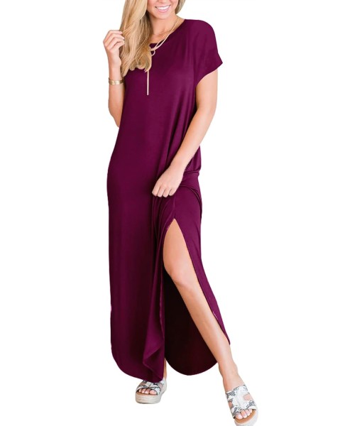 ANRABESS Womens Summer Maxi Dress Short Sleeve Casual Loose Long T Shirt Dresses Split Vacation Beach Sundress Travel Outfits