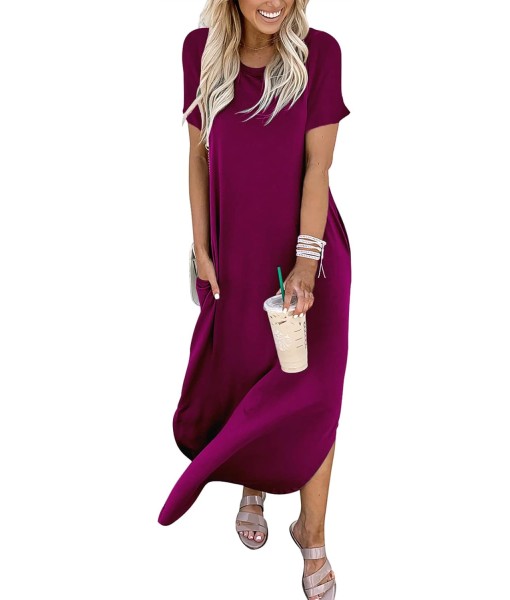 ANRABESS Womens Summer Maxi Dress Short Sleeve Casual Loose Long T Shirt Dresses Split Vacation Beach Sundress Travel Outfits