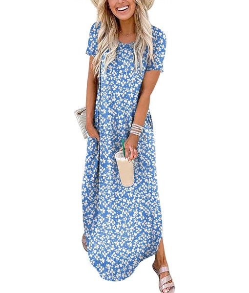 ANRABESS Womens Summer Maxi Dress Short Sleeve Casual Loose Long T Shirt Dresses Split Vacation Beach Sundress Travel Outfits