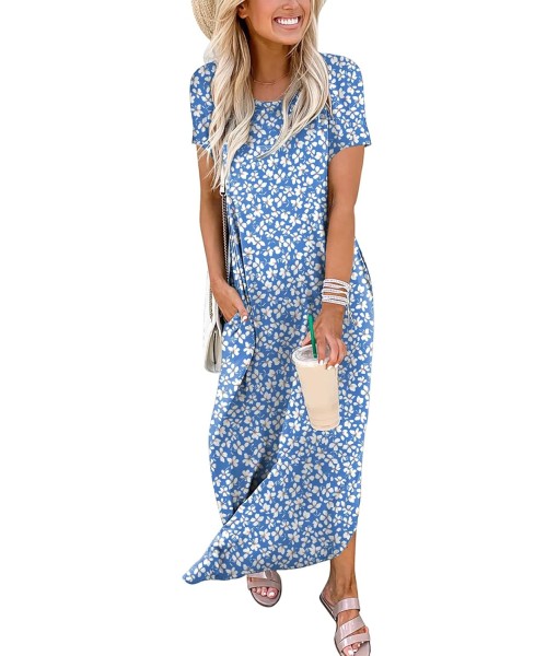 ANRABESS Womens Summer Maxi Dress Short Sleeve Casual Loose Long T Shirt Dresses Split Vacation Beach Sundress Travel Outfits