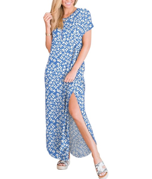 ANRABESS Womens Summer Maxi Dress Short Sleeve Casual Loose Long T Shirt Dresses Split Vacation Beach Sundress Travel Outfits