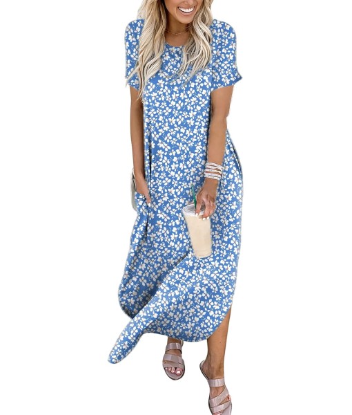 ANRABESS Womens Summer Maxi Dress Short Sleeve Casual Loose Long T Shirt Dresses Split Vacation Beach Sundress Travel Outfits