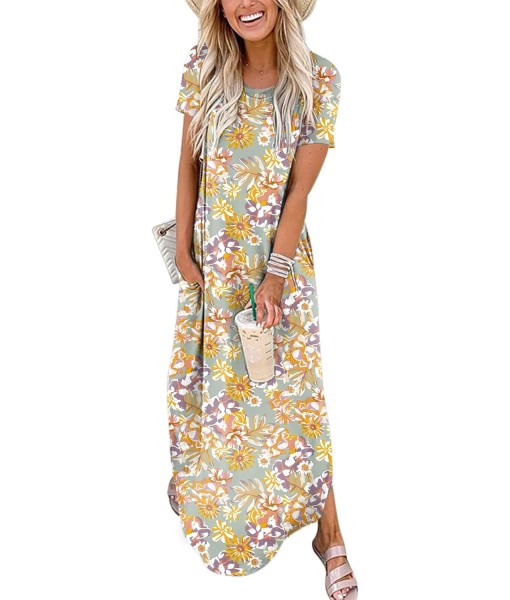 ANRABESS Womens Summer Maxi Dress Short Sleeve Casual Loose Long T Shirt Dresses Split Vacation Beach Sundress Travel Outfits