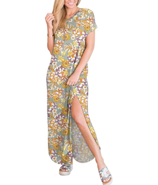 ANRABESS Womens Summer Maxi Dress Short Sleeve Casual Loose Long T Shirt Dresses Split Vacation Beach Sundress Travel Outfits