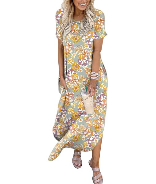 ANRABESS Womens Summer Maxi Dress Short Sleeve Casual Loose Long T Shirt Dresses Split Vacation Beach Sundress Travel Outfits