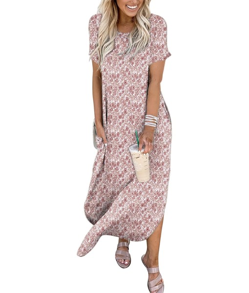 ANRABESS Womens Summer Maxi Dress Short Sleeve Casual Loose Long T Shirt Dresses Split Vacation Beach Sundress Travel Outfits