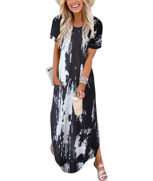 ANRABESS Womens Summer Maxi Dress Short Sleeve Casual Loose Long T Shirt Dresses Split Vacation Beach Sundress Travel Outfits