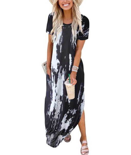 ANRABESS Womens Summer Maxi Dress Short Sleeve Casual Loose Long T Shirt Dresses Split Vacation Beach Sundress Travel Outfits
