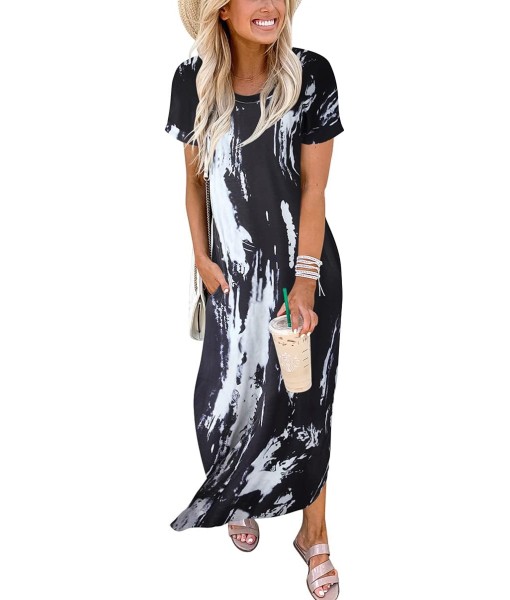 ANRABESS Womens Summer Maxi Dress Short Sleeve Casual Loose Long T Shirt Dresses Split Vacation Beach Sundress Travel Outfits