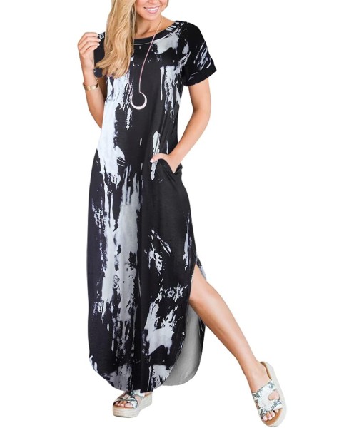 ANRABESS Womens Summer Maxi Dress Short Sleeve Casual Loose Long T Shirt Dresses Split Vacation Beach Sundress Travel Outfits