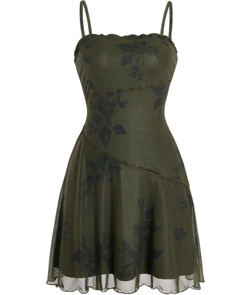 Verdusa Women's Mini Dress Floral Spaghetti Strap Mesh Dresses Going Out Festival Concert Outfits Grunge Gothic Clothes