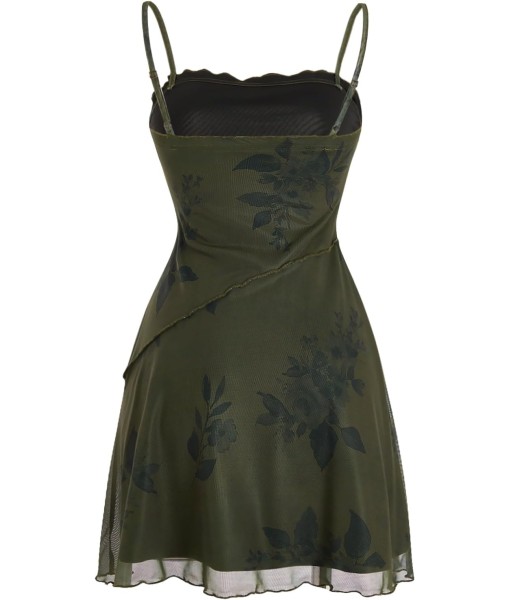 Verdusa Women's Mini Dress Floral Spaghetti Strap Mesh Dresses Going Out Festival Concert Outfits Grunge Gothic Clothes