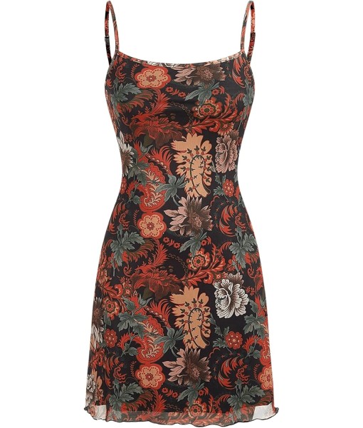 Verdusa Women's Mini Dress Floral Spaghetti Strap Mesh Dresses Going Out Festival Concert Outfits Grunge Gothic Clothes