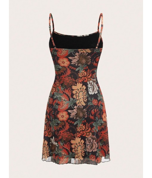 Verdusa Women's Mini Dress Floral Spaghetti Strap Mesh Dresses Going Out Festival Concert Outfits Grunge Gothic Clothes