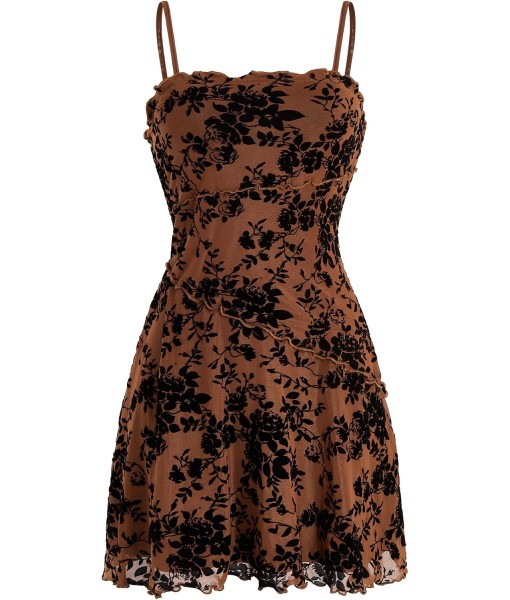 Verdusa Women's Mini Dress Floral Spaghetti Strap Mesh Dresses Going Out Festival Concert Outfits Grunge Gothic Clothes