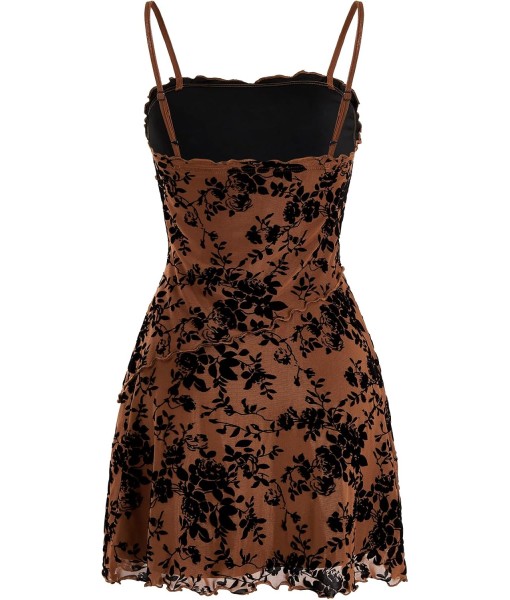 Verdusa Women's Mini Dress Floral Spaghetti Strap Mesh Dresses Going Out Festival Concert Outfits Grunge Gothic Clothes