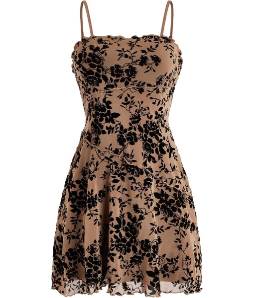 Verdusa Women's Mini Dress Floral Spaghetti Strap Mesh Dresses Going Out Festival Concert Outfits Grunge Gothic Clothes