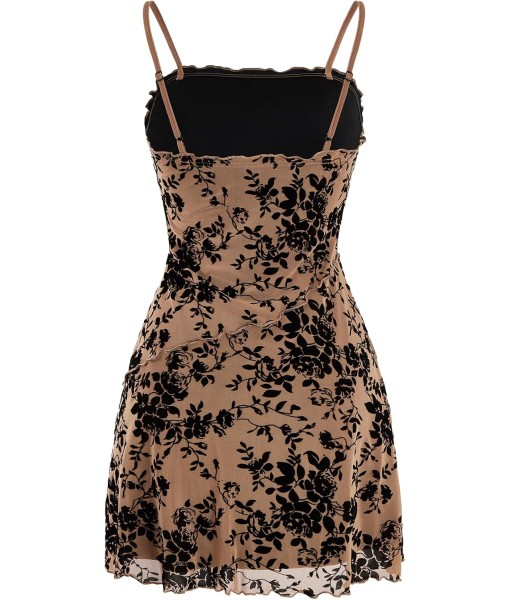 Verdusa Women's Mini Dress Floral Spaghetti Strap Mesh Dresses Going Out Festival Concert Outfits Grunge Gothic Clothes